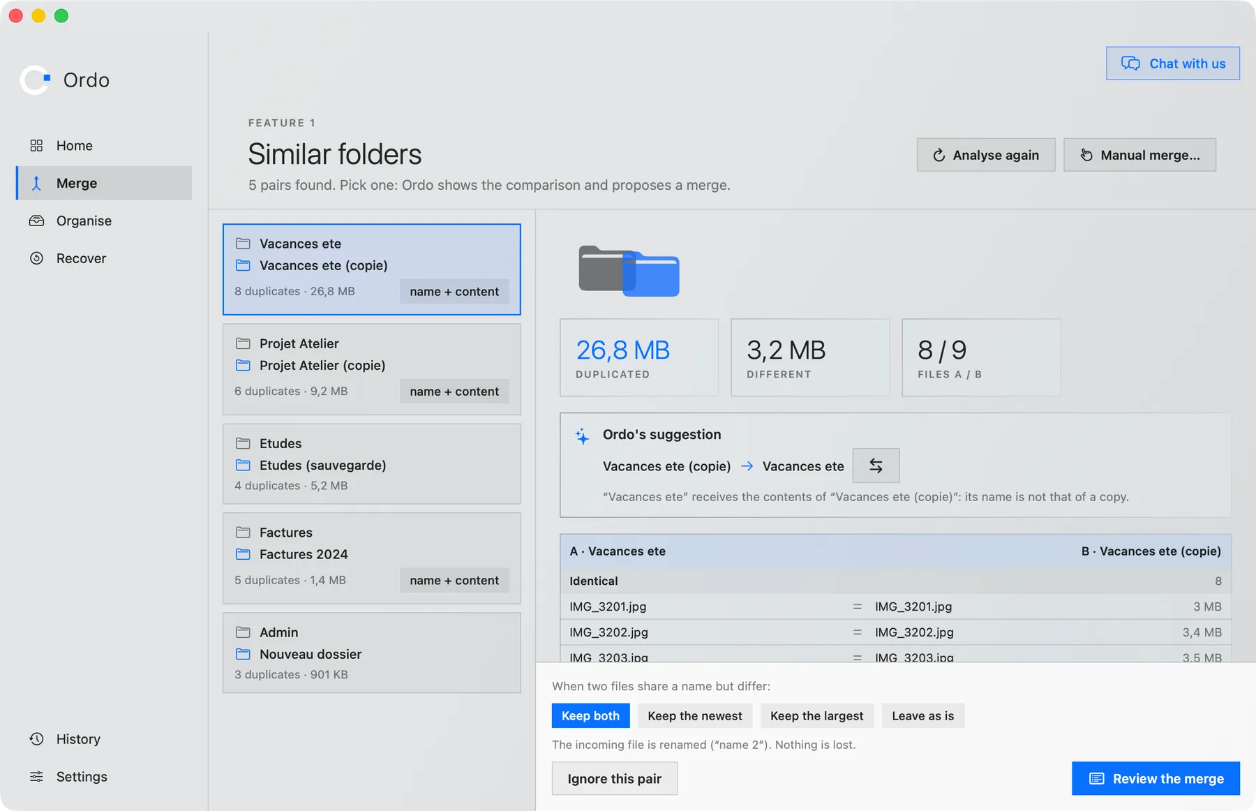 Merge: look-alike folders, compared file by file.