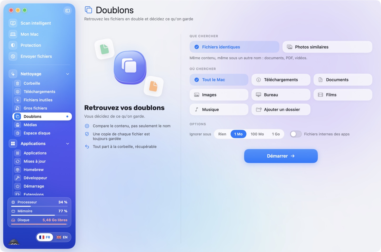 The Duplicates start screen.